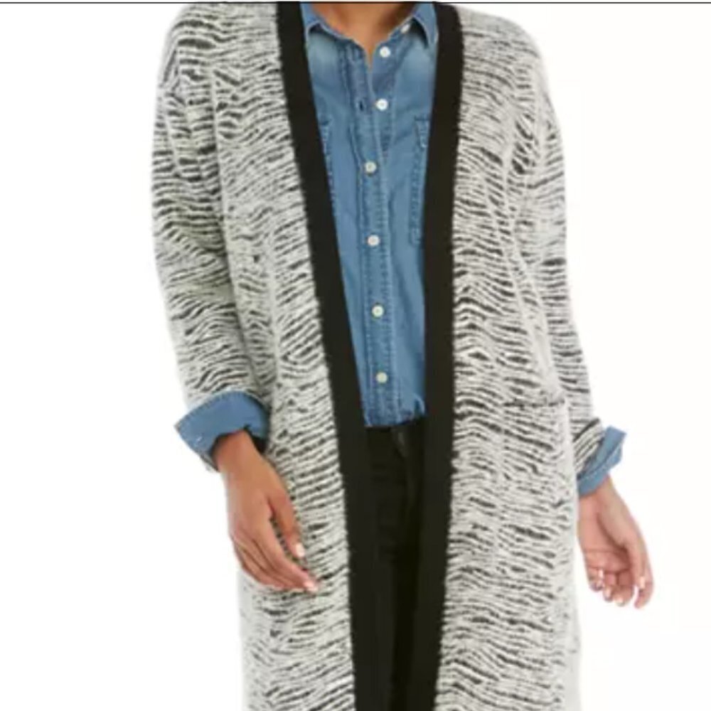 NWT Joan Vass Women's Zebra Jacquard Duster Cardigan
